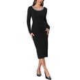 thumbnail image 2 of INSPIRE CHIC Women's Knit Dress Rhinestones Beaded Crewneck Long Sleeve Cocktail Bodycon Dresses S Black, 2 of 6