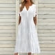 thumbnail image 2 of Vestido midi con cuello en V, pliegues y volantes de encaje para mujer - Mezcla de algodón, elegante y casual para fiestas y para el día a día, 2 of 8