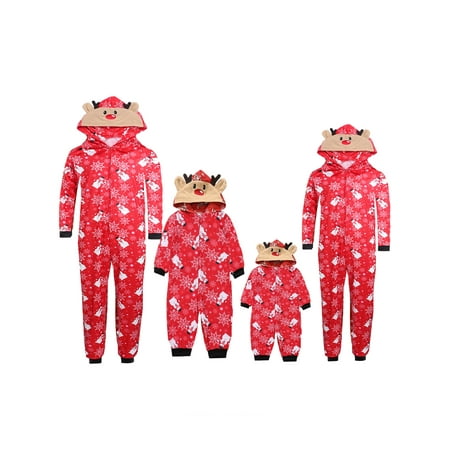 Matching Family Christmas Pajamas Set Hoodie Pajamas Reindeer Jumpsuit Holiday Pjs One Piece Hooded Sleepwear