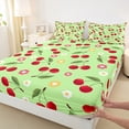 thumbnail image 3 of jejeloiu Kawaii Cherry Full Size Sheets,Cute Daisy Flower Bed Sheets,Green Red Sheet Sets For Children,Breathable Home Decor,4 Pieces, 3 of 7
