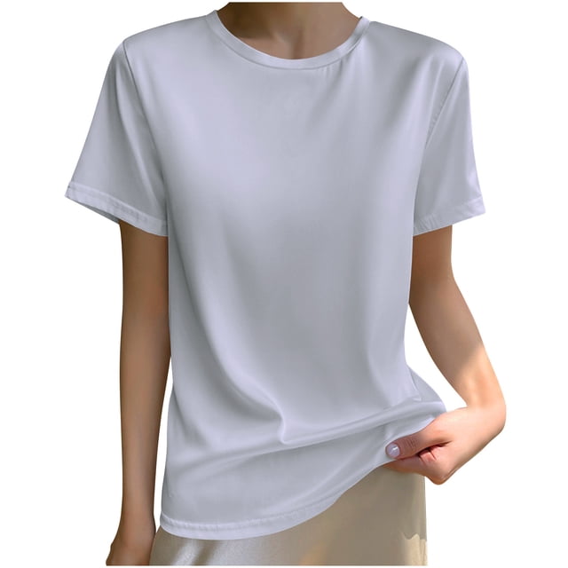 Timegard Hauts pour Femmes à Manches Courtes Couleur Unie Ample Confortable Doux Col Rond Basique T-Shirt Décontracté