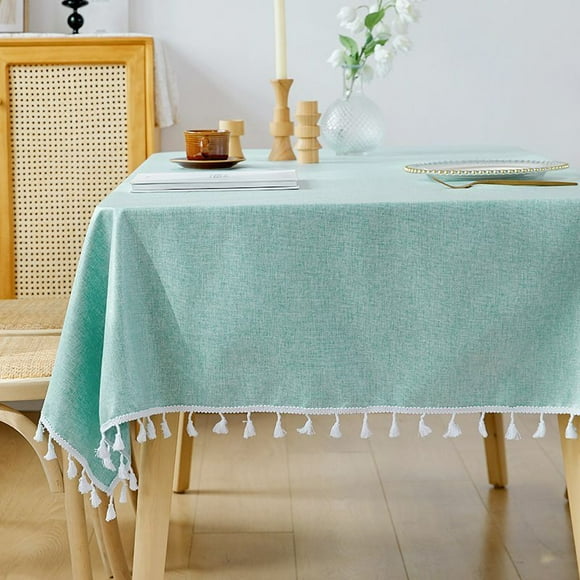 Namzi Washable Cotton Linen Tablecloths Dust-Proof Table Cover Fabric Tassel Tablecloth for Kitchen Dinning Tabletop Home Decoration Everyday Use (Rectangle/Oblong, 55 x 86.6Inch, Linen,Sky Blue)