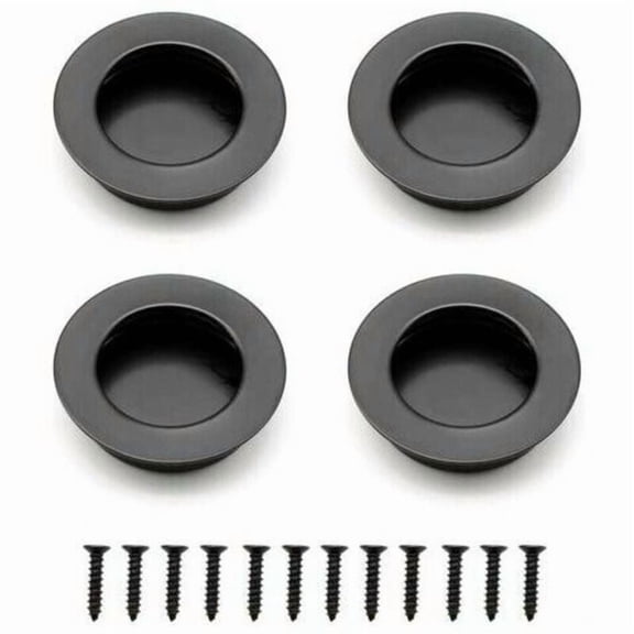 4-Piece Round Recessed Sliding Door Handles for Drawers Cabinets - Black