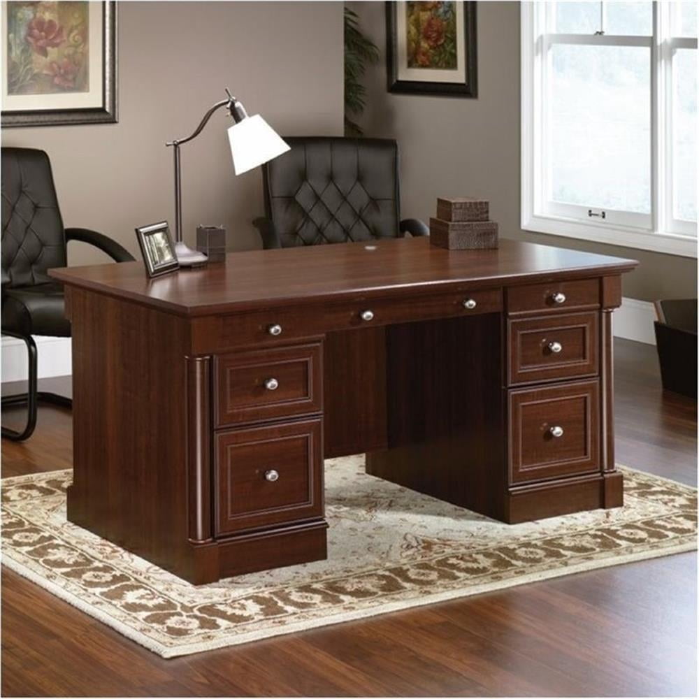Bowery Hill Engineered Wood 6-Drawers Executive Desk in Select Cherry