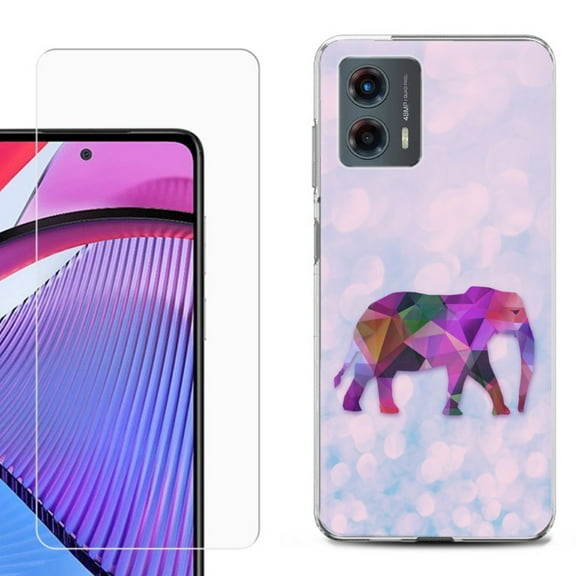 OneToughShield ® Compatible with Motorola Moto G 5G 2023, Shockproof Phone Case, with Tempered Glass Screen Protector - Elephant /Polygon