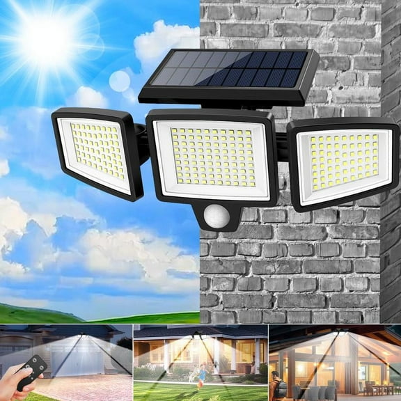 Solar Outdoor Lights 2500LM 210LED Security Lights,3 Heads Dimmable SpotLights with 3 Modes,IP65 Waterproof(1 Packs)