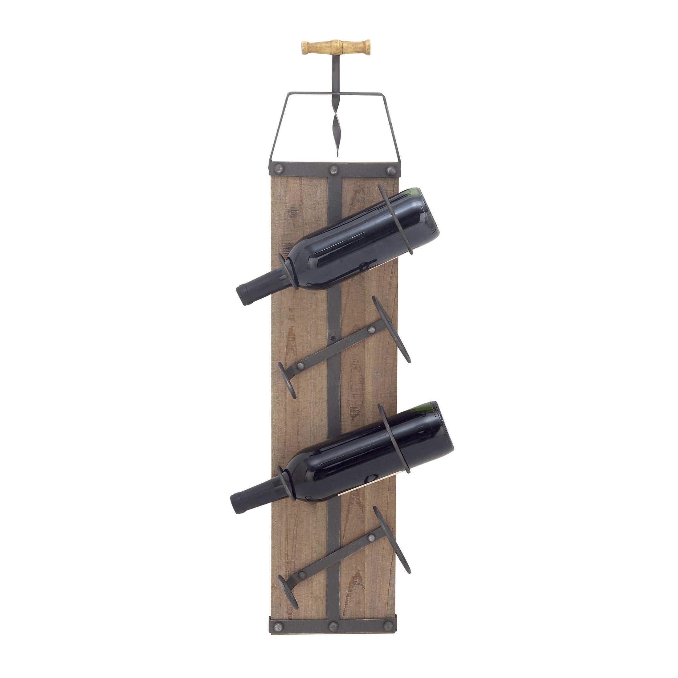 DecMode 8" x 32" Brown Wood 4 Bottle Wall Wine Rack, 1-Piece
