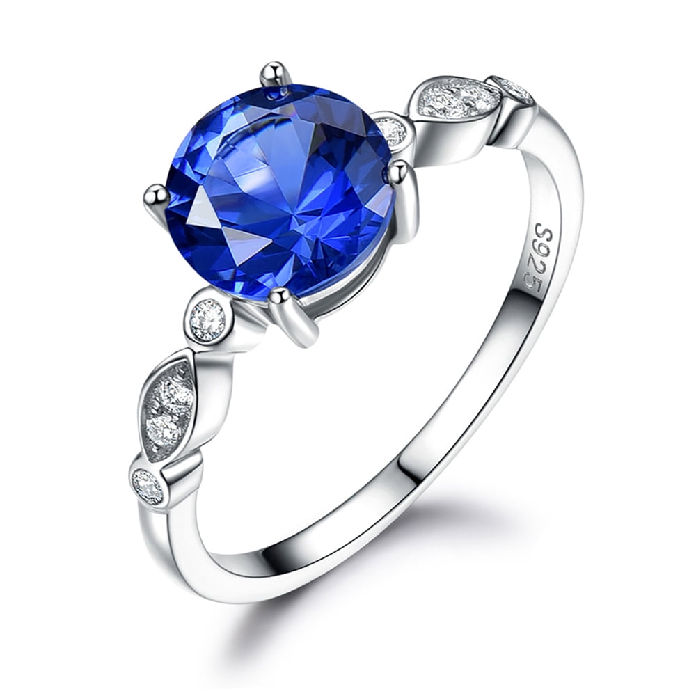 Created Blue Sapphire Engagement Sterling Silver Ring Womens Ginger ...