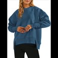 thumbnail image 1 of Sudadera Informal de Cuello Redondo para Mujer, -Otoño 2025, Larga, Abertura Lateral, Sudadera para Hacer Ejercicio. Azul Oscuro L, 1 of 9