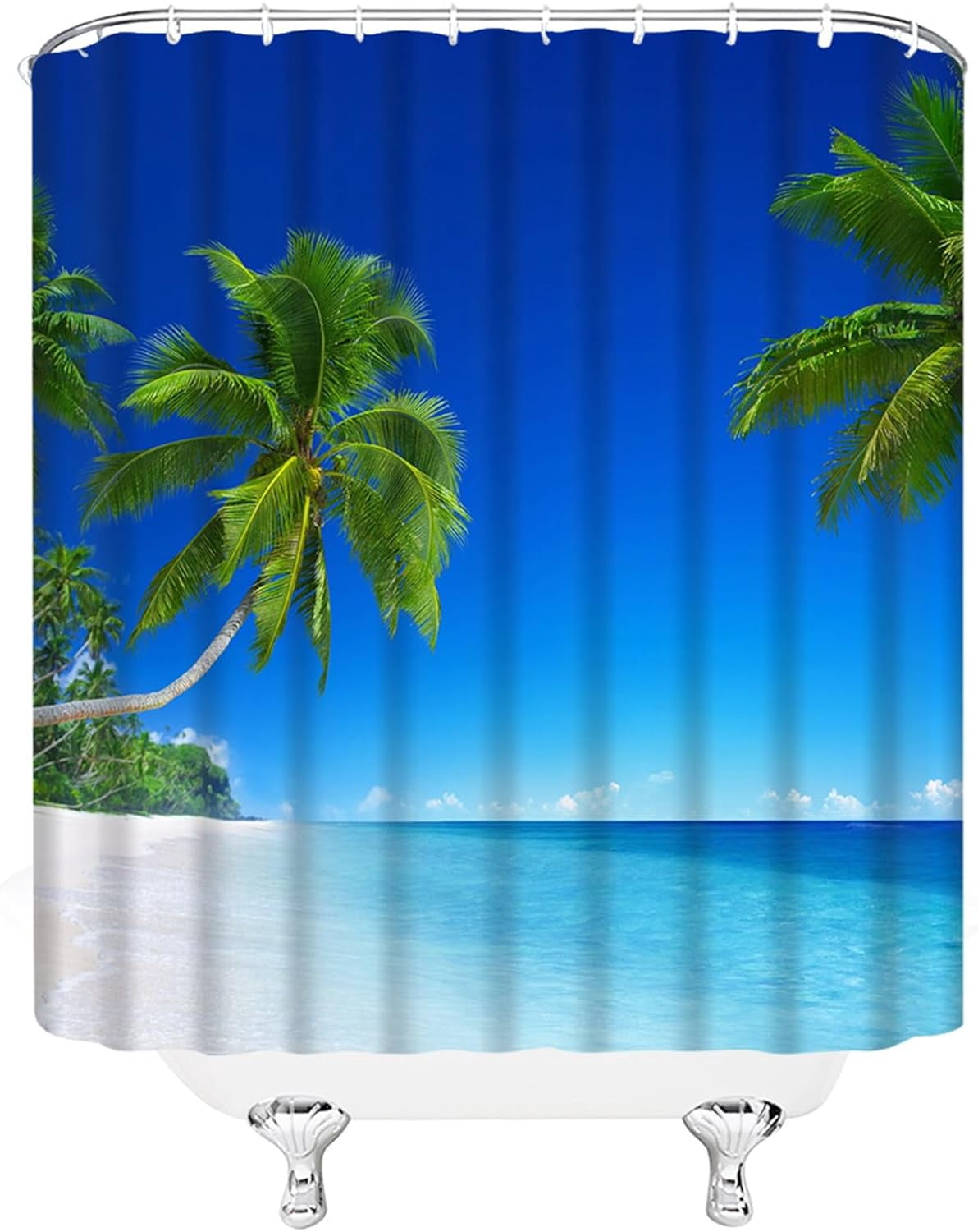 Ocean Beach Shower Curtain Tropical Palm Tree Blue Sea Summer Seaside Landscape Hawaii Nature Seascape Bath Curtain with Plastic hooks