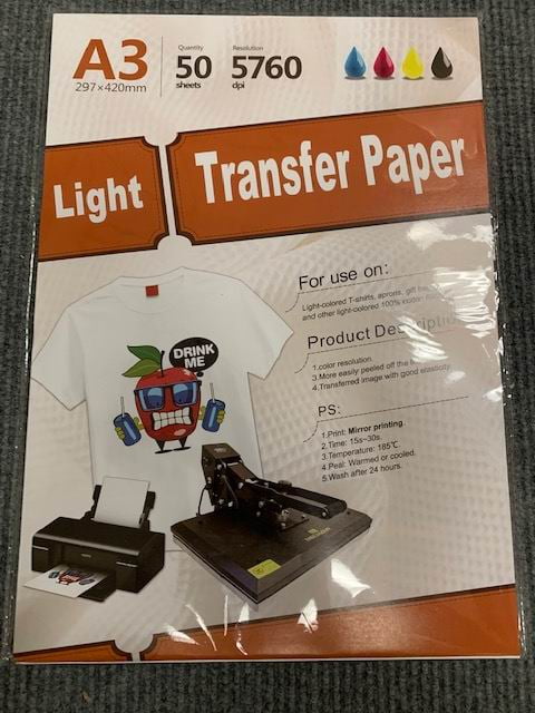 10 SHEETS A3 INKJET HEAT IRON ON TRANSFER PAPER Light Color Fabric 