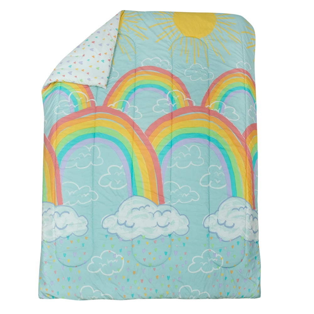 Full 7-Piece Comforter Set, Kidz Mix Rainbow Clouds Super Soft Bed in a Bag with Reversible Comforter and Sheet Set