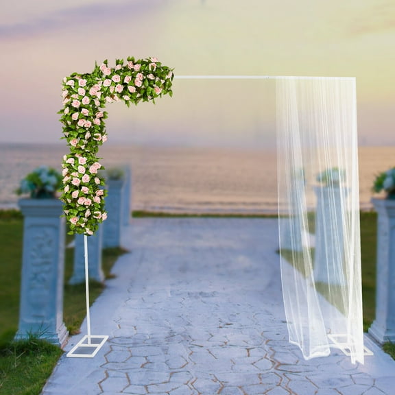 Wedding Arch Square Background Stand, 8FT x 8FT Portable White Metal Wedding Arch Stand with Base, Heavy Duty Pipe and Drape Backdrop Stand Kit for Birthday Parties Banquet Decorations