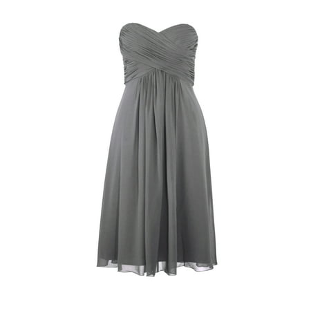Faship Womens Elegant Strapless Pleated Sweetheart Neckline Formal Dress Gray -