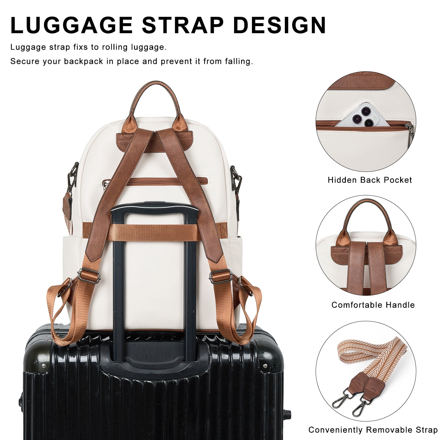 Backpack Purse for Women, Leather Vegan Ladies Fashion Designer Rucksack Convertible Travel Shoulder Bag Teacher College Daypack Work Handbag fits 14" Laptop-Beige