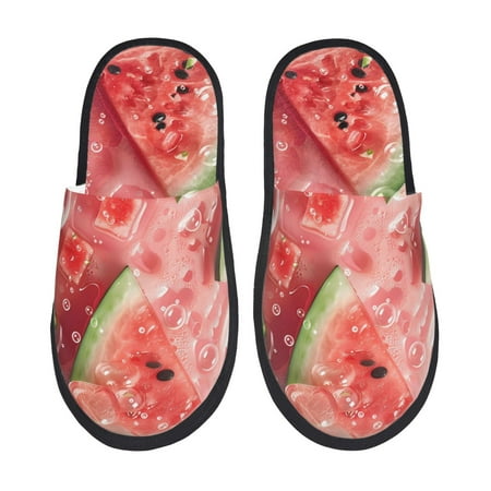 Balery Refreshing Watermelon Slices Slient Indoor Furry Fleece Comfort House Shoes Soft Non-Slip Home Shoes Cotton slippers House Slippers-- Medium
