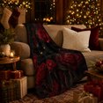 thumbnail image 3 of Black Cat among Crimson Roses with Golden Eyes, Dark Leaves and Gothic Florals, Warm Flannel Blanket, Home Decor for Cat Lovers, Bedroom and Living Room, Halloween Gift, Moody Romantic Art, 3 of 9