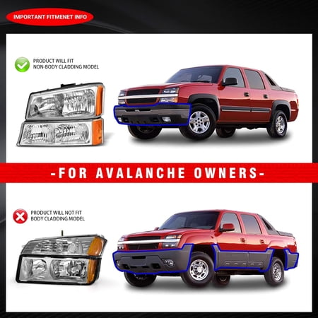 ADCARLIGHTS for 2003 2004 2005 2006 Chevy Silverado Headlight Assembly compatible with 03-06 Silverado Avalanche 1500/2500/3500 Clear Lens Chrome Housing Amber Reflector Headlamp Replacement Pair