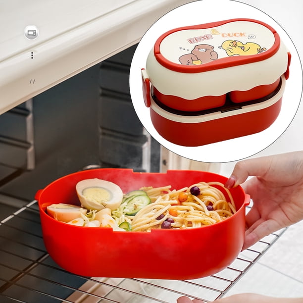Caja de Almuerzo Portátil de 2 Capas, Embalaje de Refrigerios de Frutas de Comida, Fácil de Limpiar Y Llevar Caja de Bento Contenedor de Almacenamient rojo Macarena Porta almuerzo portátil
