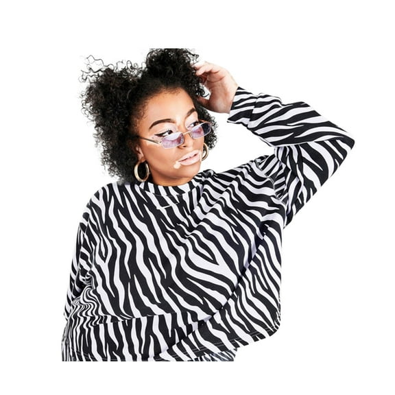 Nike Plus Icon Crew Womens Active Sweatshirts Size 3X, Color: Black/White Zebra
