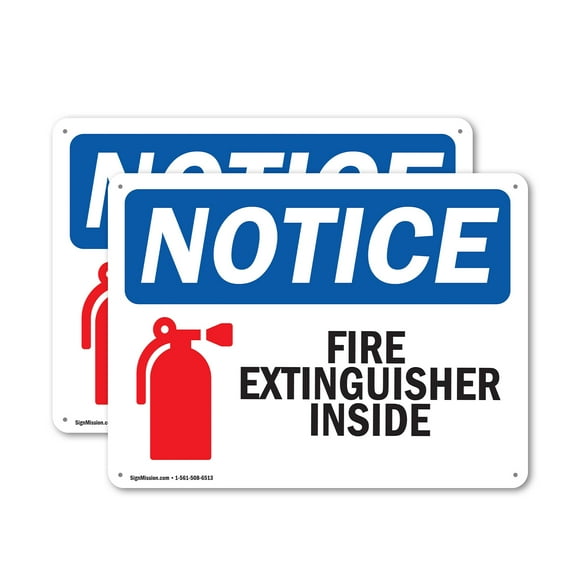 (2 Pack) Fire Extinguisher Inside OSHA Notice Sign 10 Inch X 7 Inch Indoor / Outdoor Rust-Free Aluminum Metal Signs for Workplace, Workshop, and Construction Site, Made in the USA