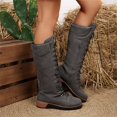thumbnail image 5 of EKVAHL Women's Knee High Riding Boots, Lace‑Up Faux Suede Mid Height Tall Boots, Chunky Low Heel Outdoor Gathering Party Boots Gray, 5 of 6