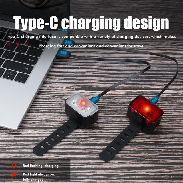 Juego de luces para bicicleta, luz para bicicleta recargable por USB, luz delantera para bicicleta, luz trasera para bicicleta, rendimiento inigualable