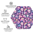thumbnail image 4 of Honeii cartoon rainbow Skull Print Leather Coaster Set of 6, Ideal for Safeguarding Your Furniture from Drinks Spills and Effortless Cleanup,Hexagon, 4 of 7