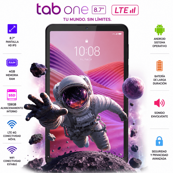 Lenovo Tab One LTE 4G + Folio Case – 4GB – 128GB – Luna Grey – ZAF10147PA