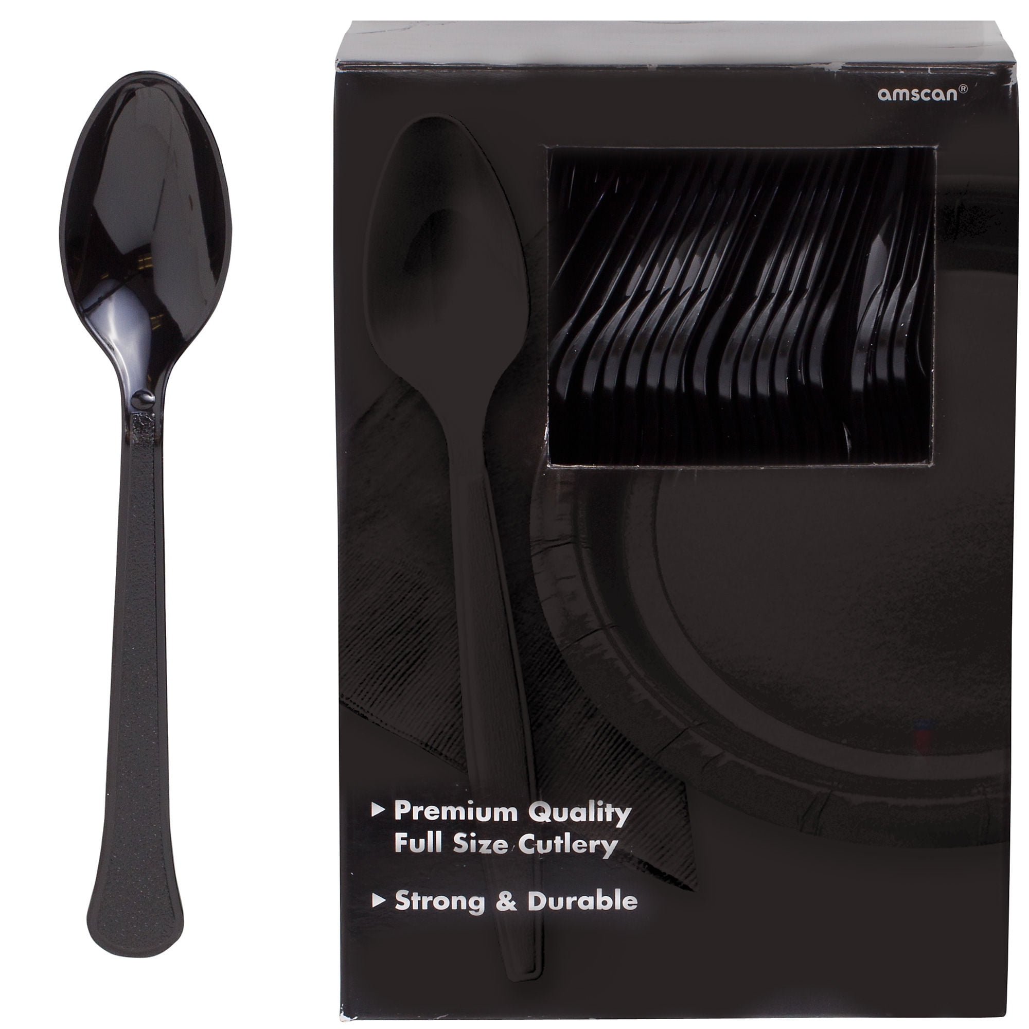 Amscan 43601.10 Plastic Spoons One Size Jet Black