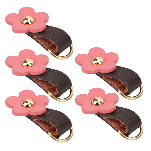 5Pcs Tirette Têtes Split Cuir Fleur Forme Bricolage Vêtements Couture Accessoires Rose