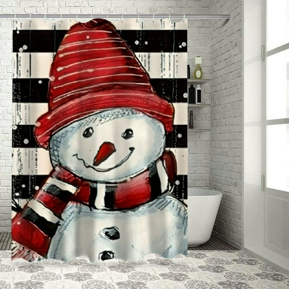 SHERONV Snowman Bathroom Décor Set with Hook 100% Polyester Shower Curtain Set Christmas Washable Shower Curtain 36"x72
