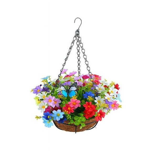 Artificial Hanging Flowers in Basket for Lawn Decor Indoor-Multicolor