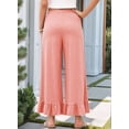 thumbnail image 5 of Womens Wide Leg Pants Drawstring Elastic High Waisted Ruffle Hem Palazzo Pants with Pockets Pink XL, 5 of 6