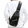 thumbnail image 2 of Tanyzvel Vintage PU Leather Sling Crossbody Backpack with USB Charging Port, Unisex Chest Bag for Men Women Travel Camping Hiking Holiday Gift, 2 of 5