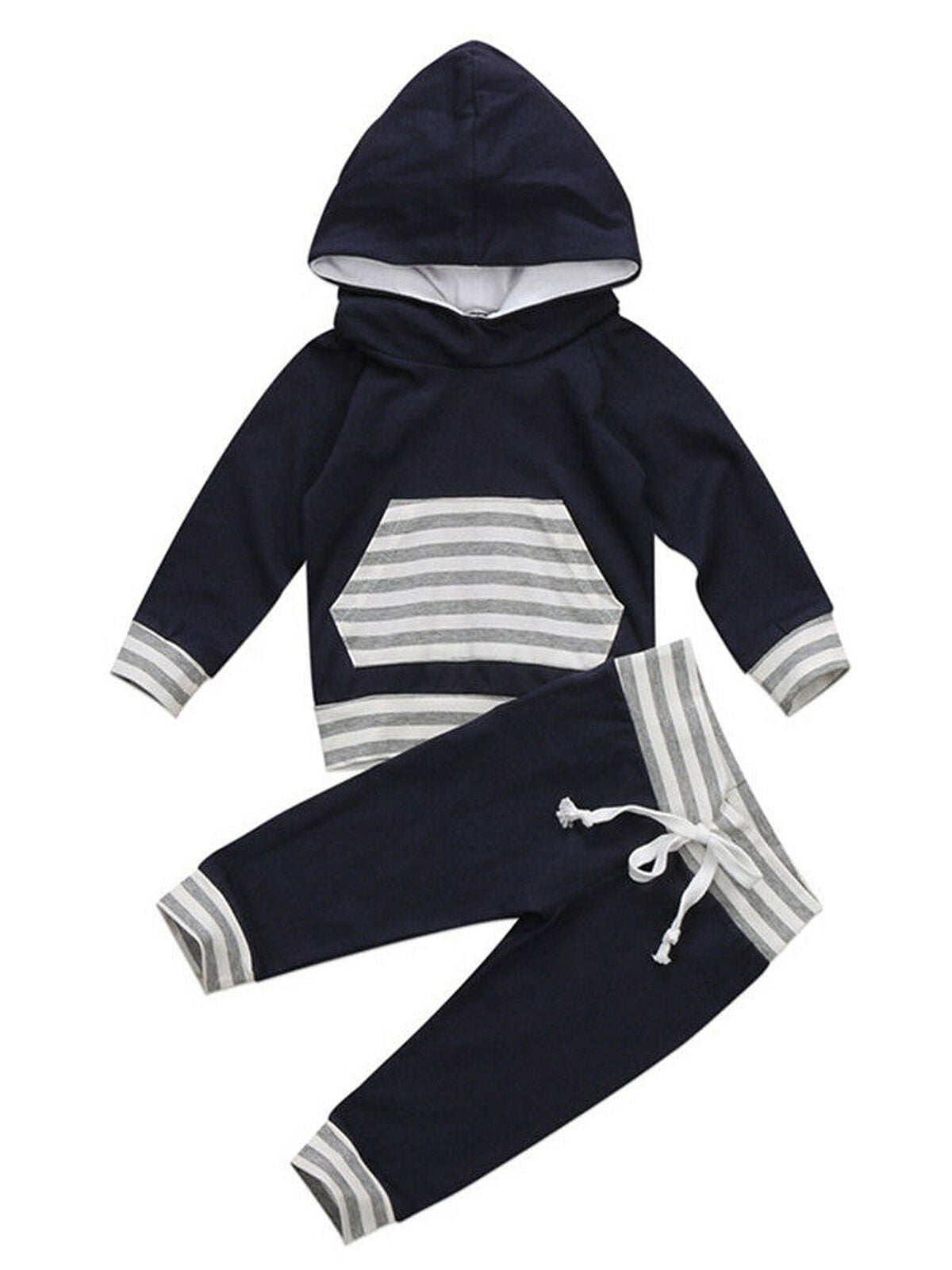 Newborn Infant Toddler Baby Striped Hoodie Tops Pants 2pcs Outfits Set Clothes 
