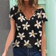 thumbnail image 1 of ICHUANYI Clearance Women's Summer V-neck Printed T-shirt Fashion And Comfortable Women's Short Sleeve Tops(Black, S) ICHUANYI WER2023081011903, 1 of 5