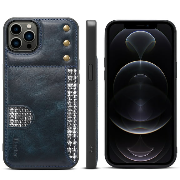 Dteck Case for iPhone 13 Pro Max,Luxury Leather Card Slot Holder Case Shockproof Rubber Slim Lightweight Shell Cover for iPhone 13 Pro Max,Blue