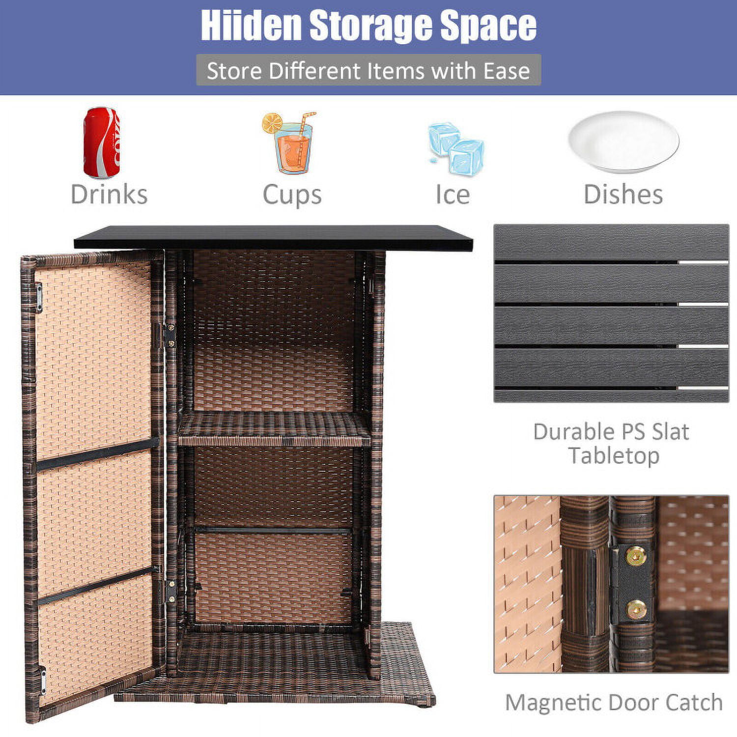 Aimee Lii 5 Pieces Patio Rattan Bar Table Stool Set Hidden Storage Shelf Cushioned, Outdoor Patio Furniture, Navy
