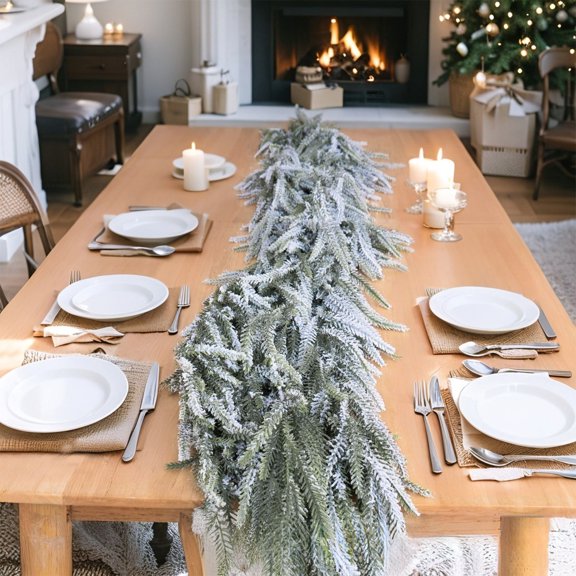 Flocked Snow Artificial Rattan Garland, 5.9FT Flexible White Christmas Vine with Pine Needles for Mantel, Staircase, Tree, and Holiday Decorations