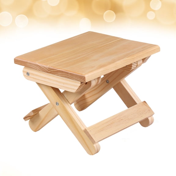 LEORX Khaki Portable Folding Beach Chair Small Stool with Sturdy Natural Wood Frame