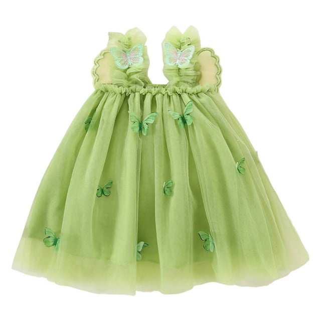 VBARHMQRT Toddler Girls Sleeveless Butterfly Tulle Lace Ruffles Dress Dance Party Princess Dresses Clothes