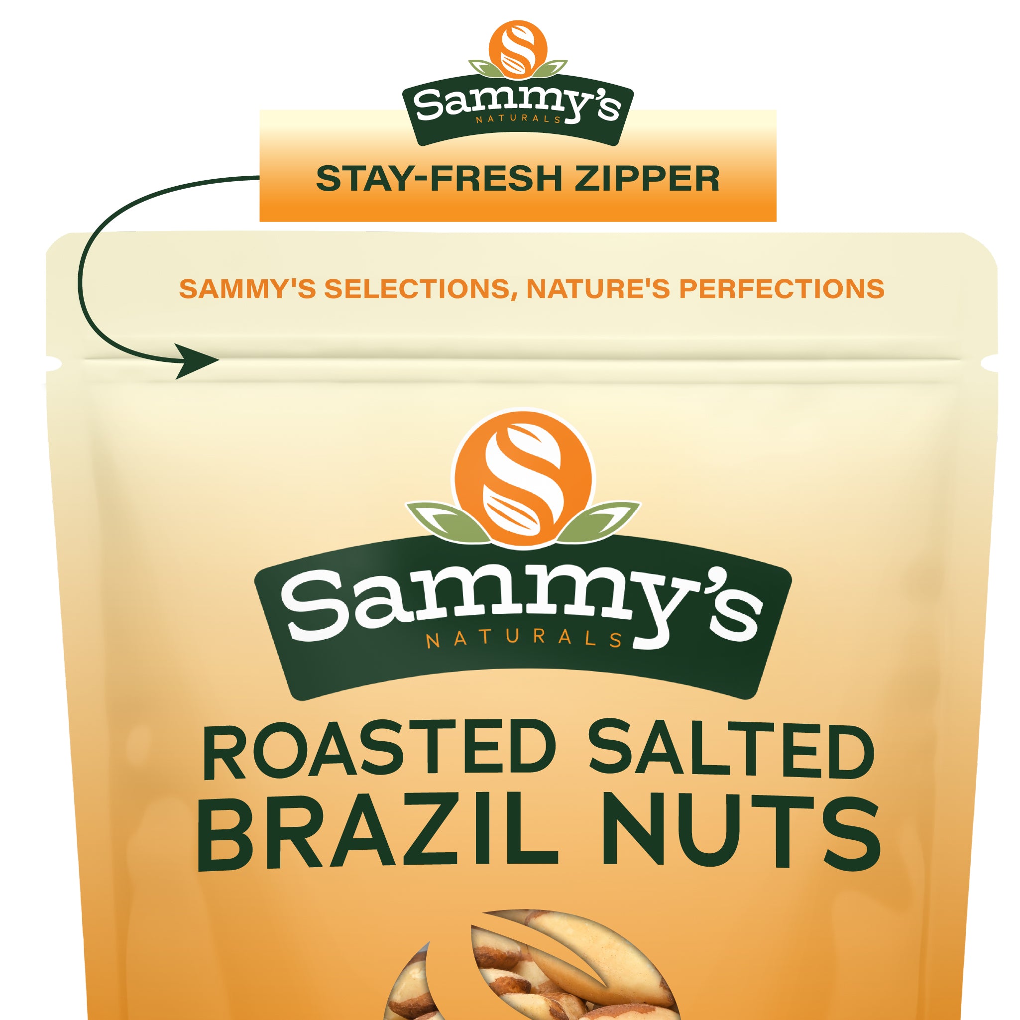Sammys Roasted Salted Brazil Nuts, Kosher & Non-GMO — Whole, Crunchy, Resealable Bag, 32 oz (2 lb)