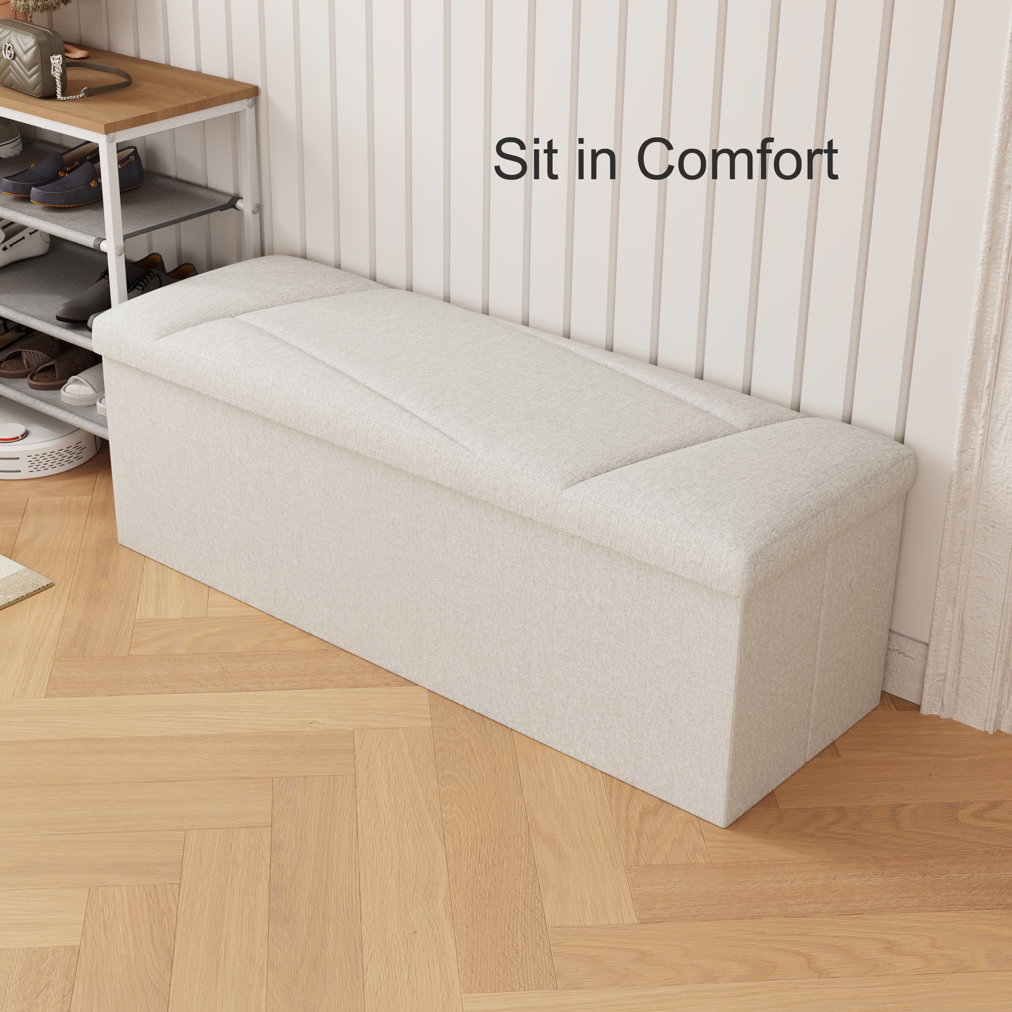 ZETDIY 43" Ottoman with Storage Folding Bench with Detachable, Beige
