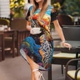 thumbnail image 3 of Sikiie Robe à Manches Courtes Imprimé Tortue de Mer Colorée sous-Marine pour Femmes, Col Rond Robe Slim Longueur Genou, Vêtements d'Été Adaptés aux Loisirs Quotidiens et aux Vacances, 3 of 6
