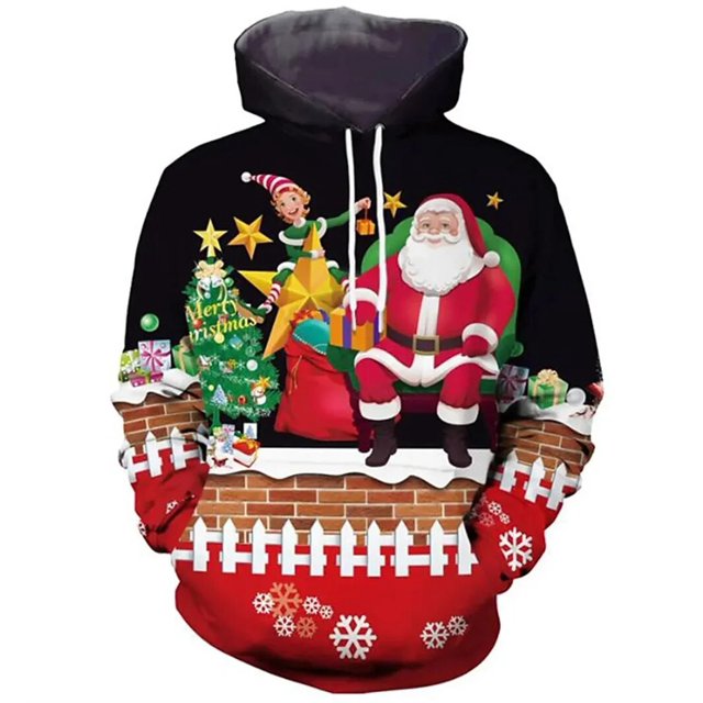 Nueva Navidad con capucha para hombres 3d estampado de Papá Noel sudaderas con capucha Otoño Invierno sudadera de manga larga Casual Top ropa de gran tamaño para hombres