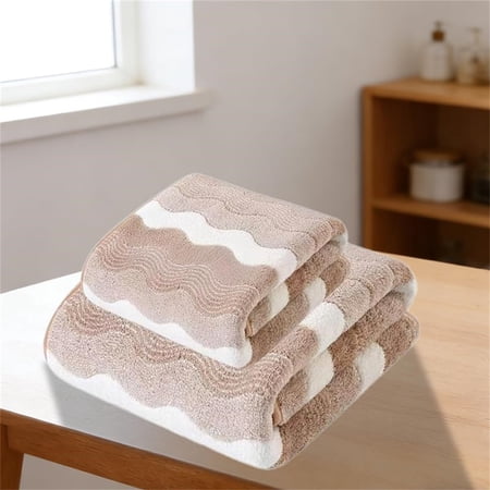 Bathroom Towels Set of 2 Ultra Soft Highly Absorbent Lightweight Quick Drying Towel Large Bathroom Towel Set for Shower Sport Travel Fitness SPA Yoga Wave Stripe Brown