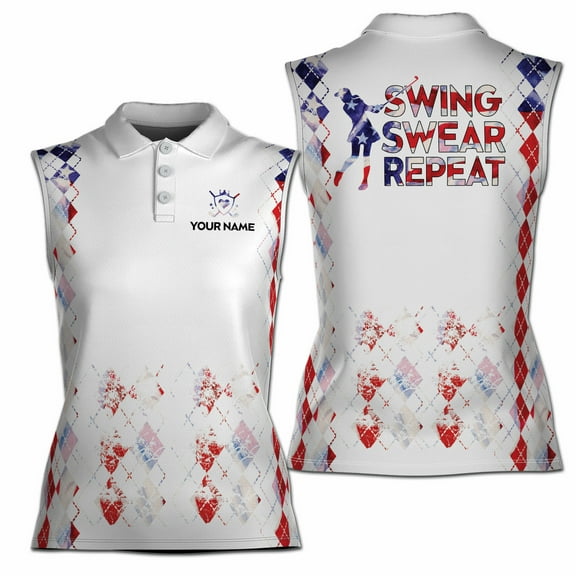 Custom Name America Argyle Swing Swear Repeat Women Sleeveless Polo XS-4XL