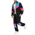 thumbnail image 5 of Men Retro Track Suit Zip Jacket Jogger Pants Throwback Party Daily Outfit Color Block 2-Piece, 5 of 6