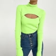 thumbnail image 2 of Going Out Tops for Women Y2K Shirt Cut Out Turtleneck Long Sleeve Sweater Blouses,Green,M, 2 of 7